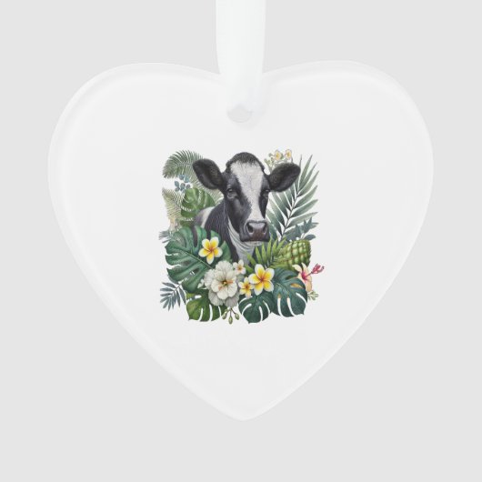 Cow in Floral Jungle Png, Tropical Cow オーナメント (正面)