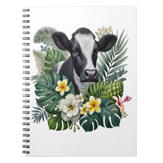 Cow in Floral Jungle Png, Tropical Cow ノートブック (正面)