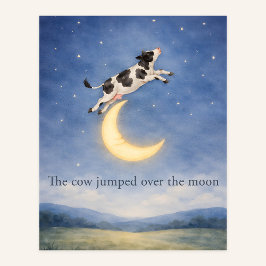 Cow Jumping Over the Moon – Nursery Rhyme Poster ポスター