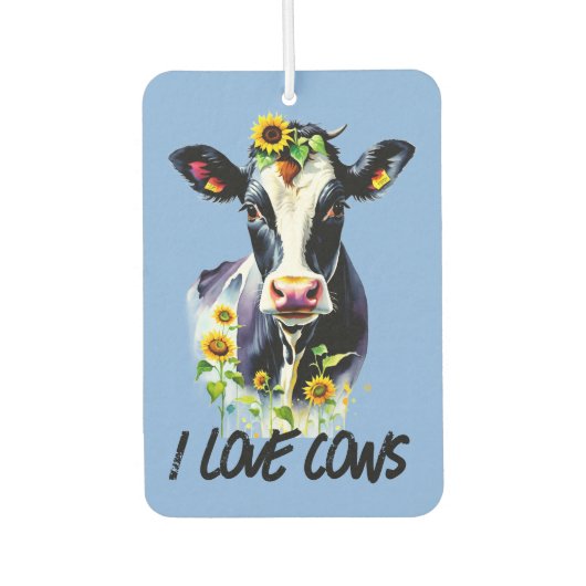 Cow Lovers I Love Cows Holstein Sunflowers カーエアーフレッシュナー (正面)