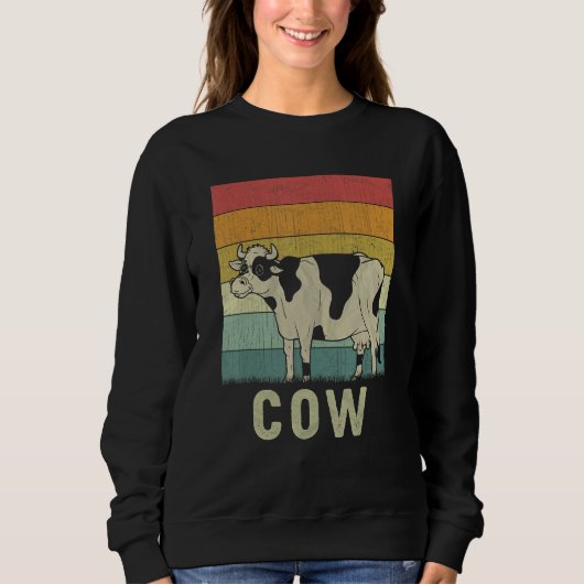 Cow  Men Women Cow Retro スウェットシャツ (正面)