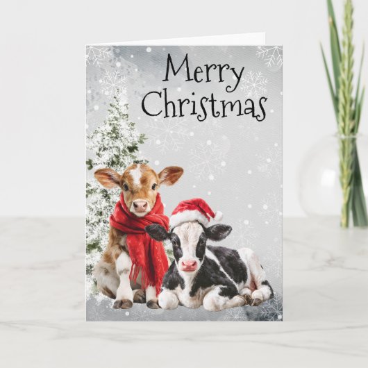 Cow Merry Christmas Calf Babies カード (正面)