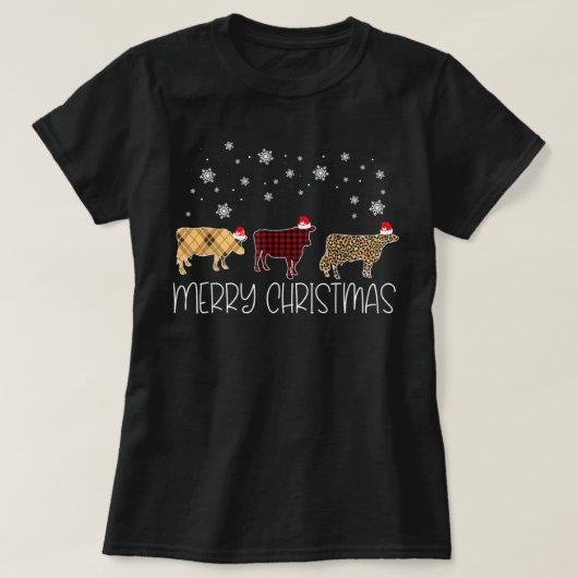 Cow Merry Christmas Cute Plaid Leopard X-Mas Pajam Tシャツ (デザイン正面)