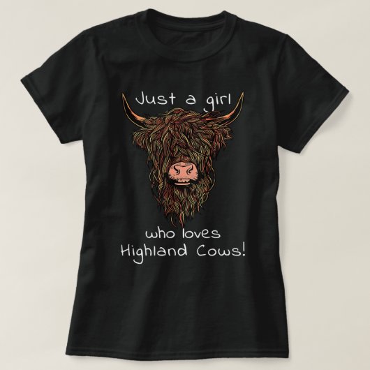 Cow Moeyスコットランドの高い牛を愛する女の子 Tシャツ (デザイン正面)