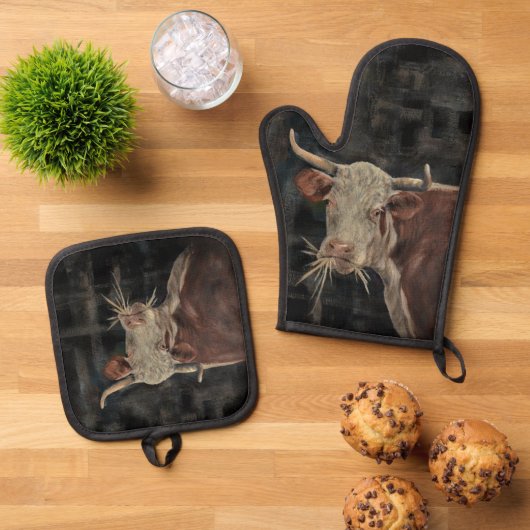 Cow Painting 鍋つかみ&鍋敷きセット (トップダウン)
