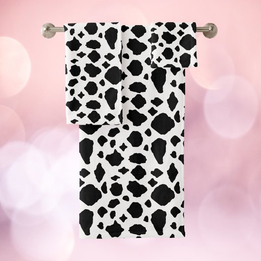 Cow Pattern Animal Print Black White Farmhouse バスタオルセット
