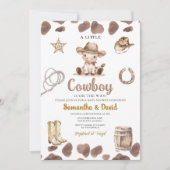 Cow Pattern Cowboy is on the Way Baby Shower  招待状 (正面)
