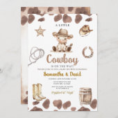 Cow Pattern Cowboy is on the Way Baby Shower  招待状 (正面/裏面)
