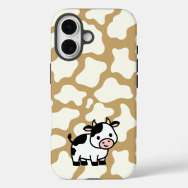 Cow Pattern in White on Light Brown with Cow iPhone 16ケース