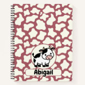 Cow Pattern in White on Red with Cow and Name ノートブック (正面)
