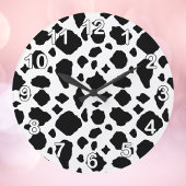 Cow Pattern Rustic Farmhouse Black and White ラージ壁時計