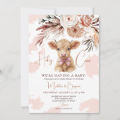 Cow Pink Bow Country Western Cowboy Baby Shower 招待状 (正面)