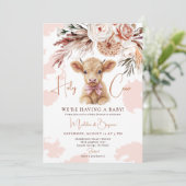 Cow Pink Bow Country Western Cowboy Baby Shower 招待状 (スタンド正面)