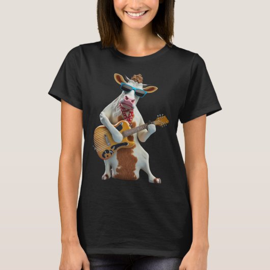 Cow Playing Electric Guitar  Animal Cow  Guitar  1 Tシャツ (正面)