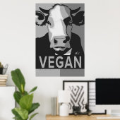 Cow Pop Art Poster in Black and White - Vegan  ポスター (ホームオフィス)
