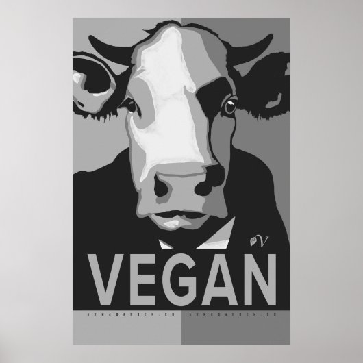 Cow Pop Art Poster in Black and White - Vegan  ポスター (正面)