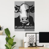 Cow Pop Art Poster in Black & White - Plant-Biased ポスター (ホームオフィス)