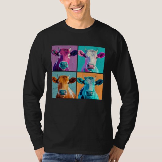 Cow Pop Illustration Colorful Animal Women Men Tシャツ (正面)