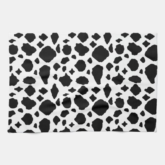Cow Print Animal Pattern Black White キッチンタオル (横)