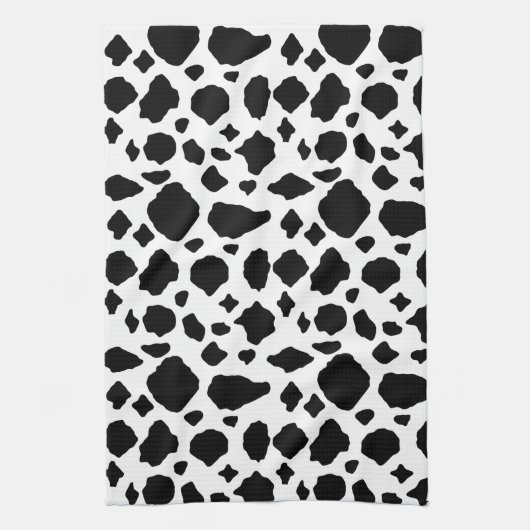 Cow Print Animal Pattern Black White キッチンタオル (縦)