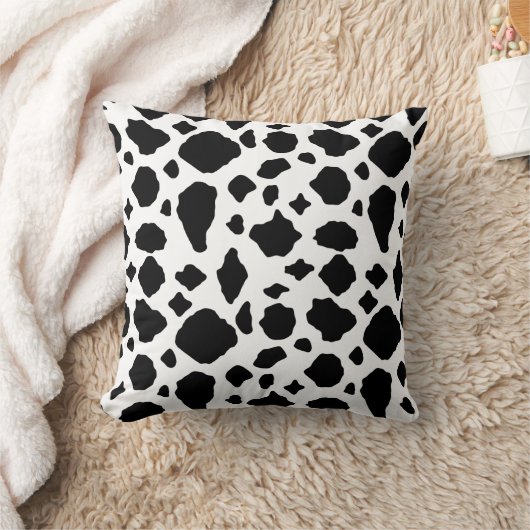 Cow Print Pattern Black and White クッション (ブランケット)