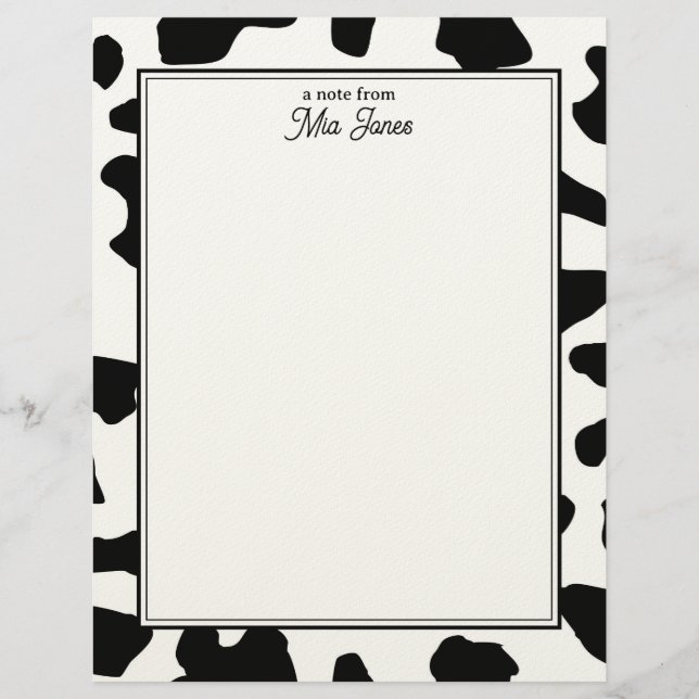 Cow Print Pattern Black and White Personalized レターヘッド (正面)