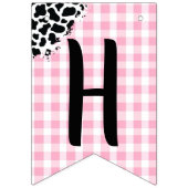 Cow Print Pink Gingham Happy Birthday Banner バンティングフラッグ (第2の旗)