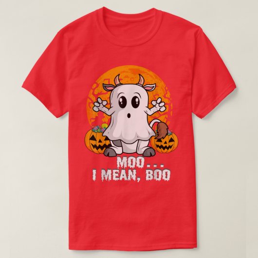 Cow Pumpkin Head Moo I Mean Boo Funny Ghost Hallow Tシャツ (デザイン正面)