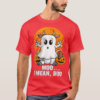 Cow Pumpkin Head Moo I Mean Boo Funny Ghost Hallow Tシャツ