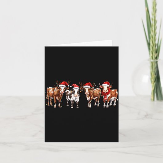 Cow Reindeer Santa Hat Christmas Light Funny Cows  カード (正面)