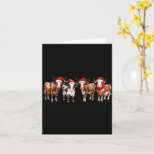 Cow Reindeer Santa Hat Christmas Light Funny Cows  カード (黄色い花)