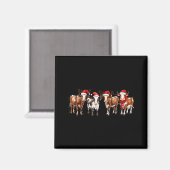 Cow Reindeer Santa Hat Christmas Light Funny Cows  マグネット (正面/裏面)