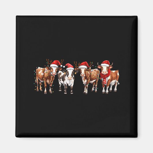 Cow Reindeer Santa Hat Christmas Light Funny Cows  マグネット (正面)