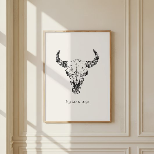 Cow Skull Long Live Cowboys Western Wild West Wall ポスター