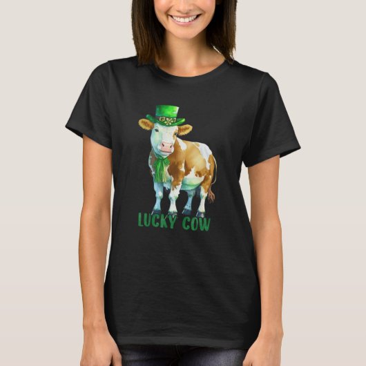 Cow St Patrick Leprechaun Shamrock Irish Dairy Luc Tシャツ (正面)