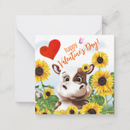 Cow Sunflower Funny Farm Classroom Valentine Card ノートカード