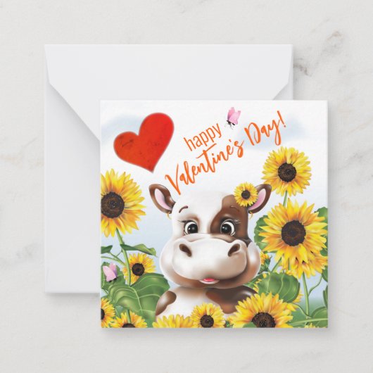Cow Sunflower Funny Farm Classroom Valentine Card ノートカード (正面)