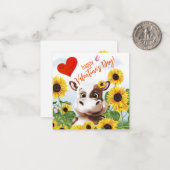 Cow Sunflower Funny Farm Classroom Valentine Card ノートカード (正面/裏面インサイチュ)