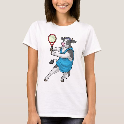 Cow Tennis Tennis racket Sports Tシャツ (正面)