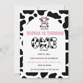 Cow Theme First Birthday Invitation – Turning One 招待状
