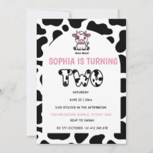 Cow Theme Second Birthday Invitation –2歳の誕生日