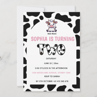 Cow Theme Second Birthday Invitation –Turning TOW 招待状