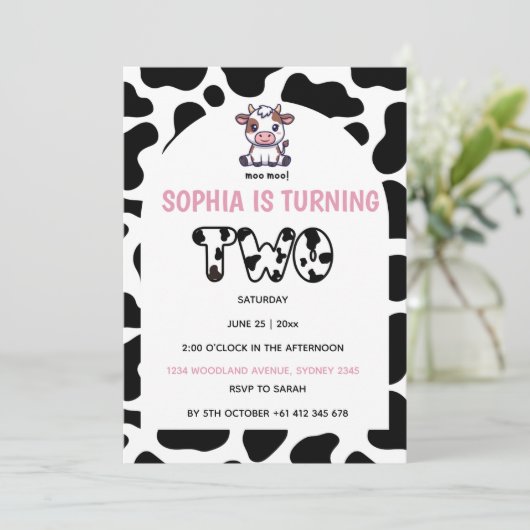 Cow Theme Second Birthday Invitation –Turning TOW  招待状 (スタンド正面)