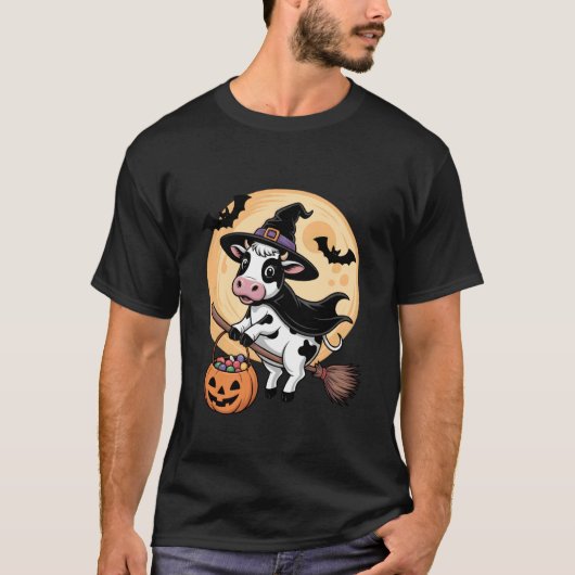 Cow Witch Hat Pumpkin Halloween Costume Men Women  Tシャツ (正面)