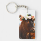 Cow with Flower Crown Keychain (2 sided) キーホルダー (正面)