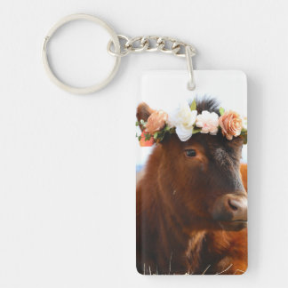 Cow with Flower Crown Keychain (2 sided) キーホルダー