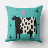 Cow with Stars& Moon Blue Turquoise クッション (正面)