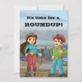 Cowboyと女性のカーボーイパーティーの丸め 招待状 (正面)