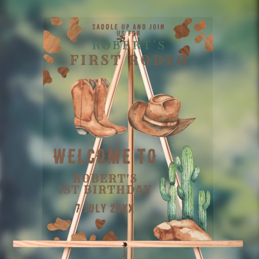COWBOYの最初の誕生日パーティー アクリルサイン (ニュートラル)