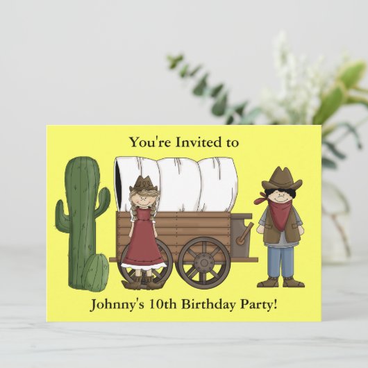 Cowboyまたは女性のカーボーイの子パーティー-キッズウエスタン 招待状 (スタンド正面)